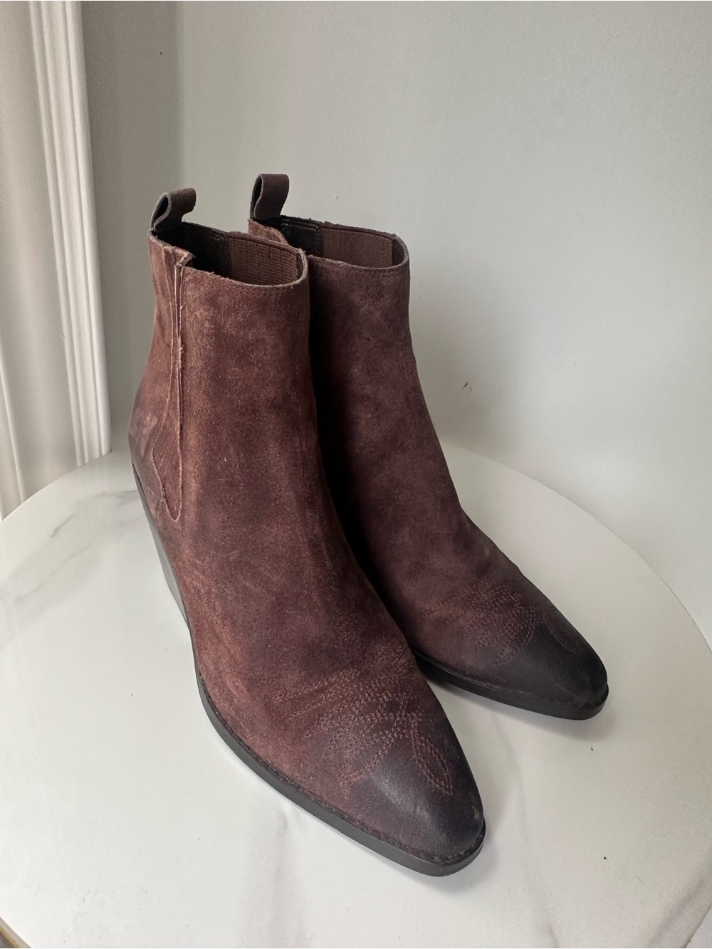 MICHAEL KORS Sinclair Brown Suede Leather Ankle Short Cowboy Boots Booties Sz 7 - Picture 2 of 10